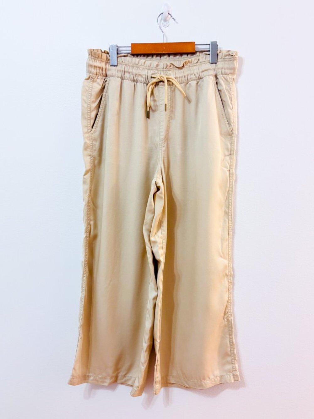 LOFT Beige Wide Leg Pants | Lyocell Casual Minimalist | Large